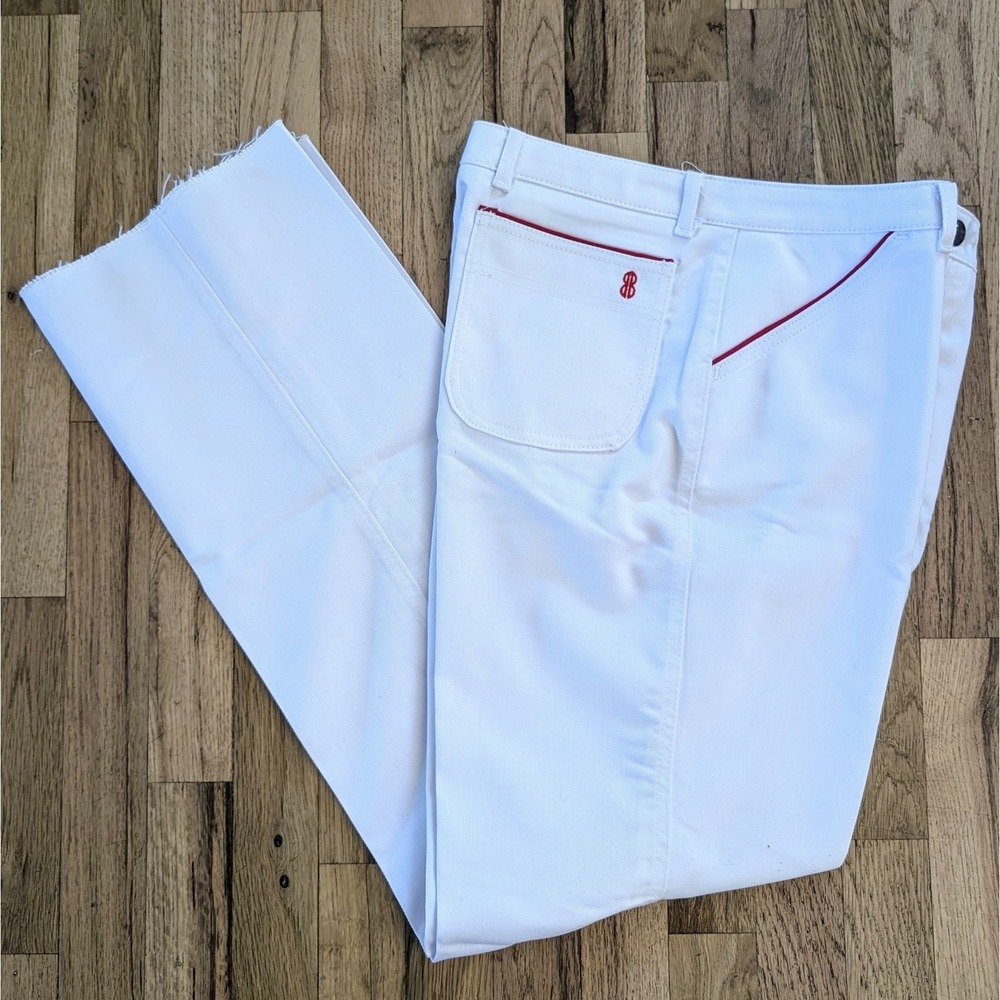 VTG 1971 Bill Blass White Denim Pants Sz 14 Red Trim 31" Inseam USA High Rise
